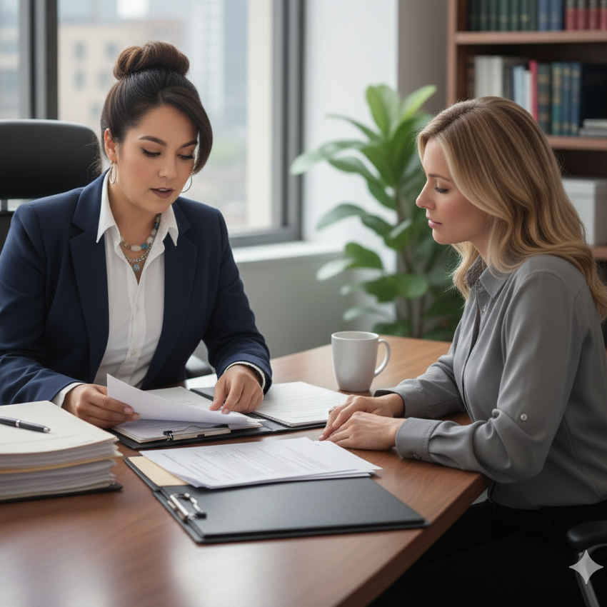 Paralegal Assisting Client at Desk | Lionheart Legal Services